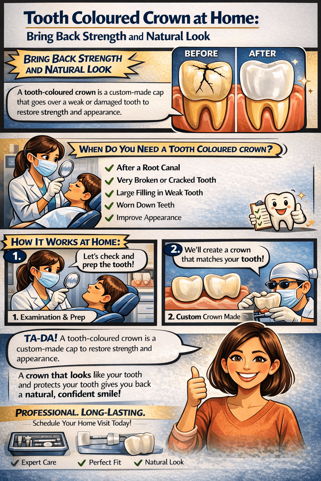 Tooth Coloured Crown at Home